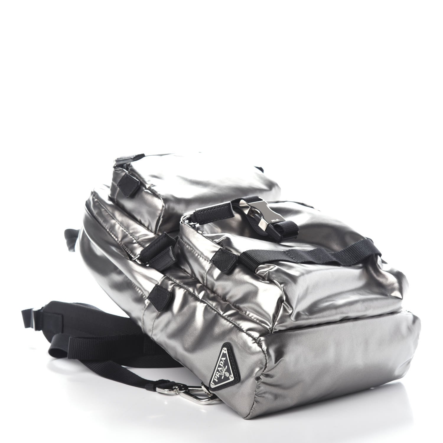 Prada Metallic Tessuto Nylon Saffiano Sling Backpack Silver 3 of 7