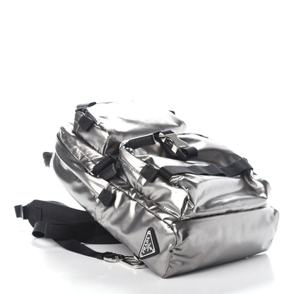 Prada Metallic Tessuto Nylon Saffiano Sling Backpack Silver 3 of 7