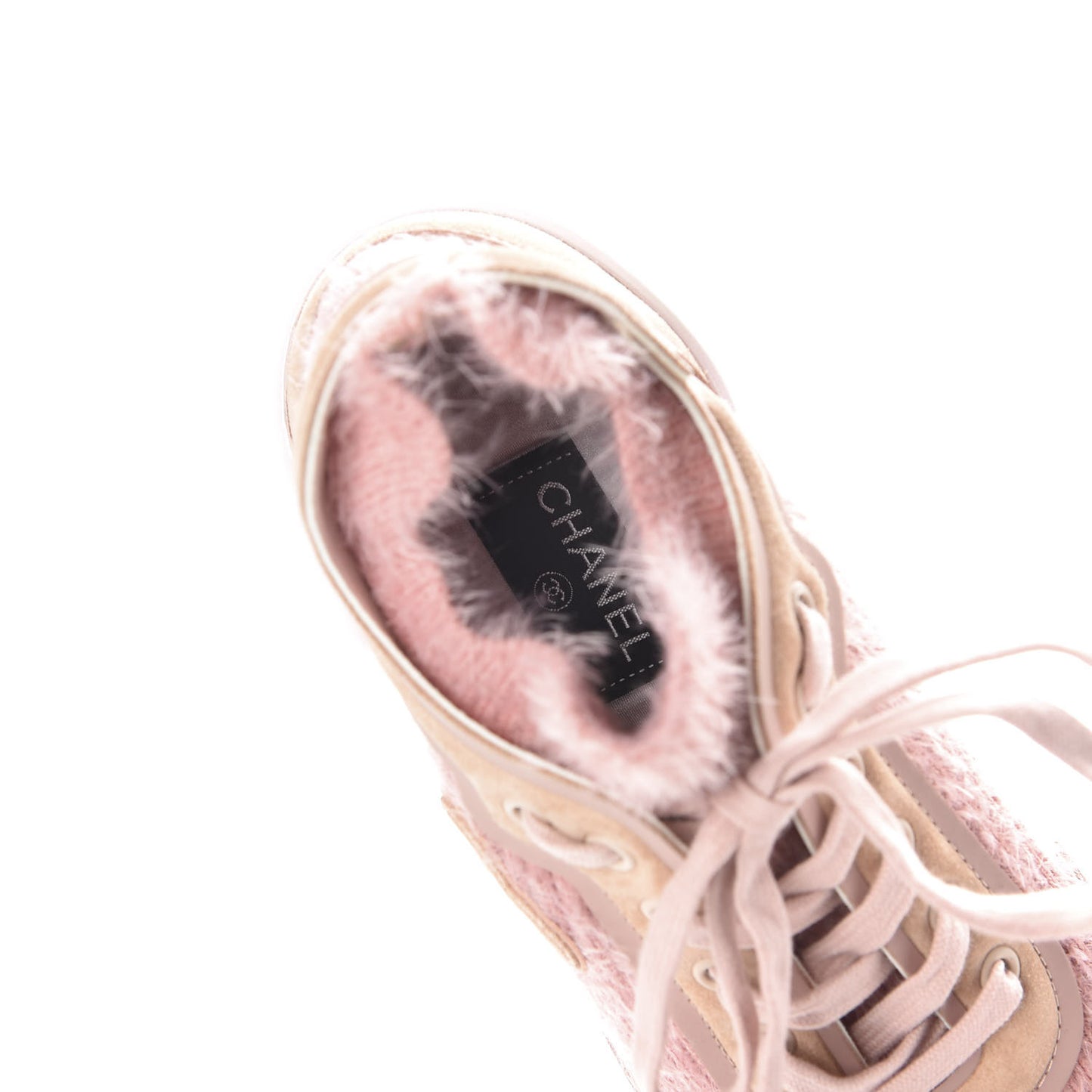 Fabric Calfskin Suede CC Womens Sneakers 38.5 Pink