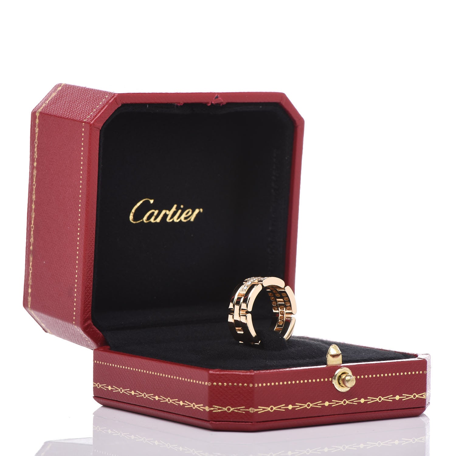 Cartier 18K Yellow Gold Diamond Maillon Panthere 3 Half Rows Paved Ring 50 5.25 5 of 5