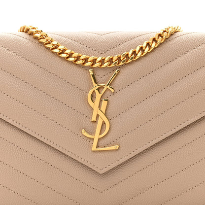 Saint Laurent Grain De Poudre Matelasse Chevron Monogram Chain Wallet Dark Beige 7 of 10