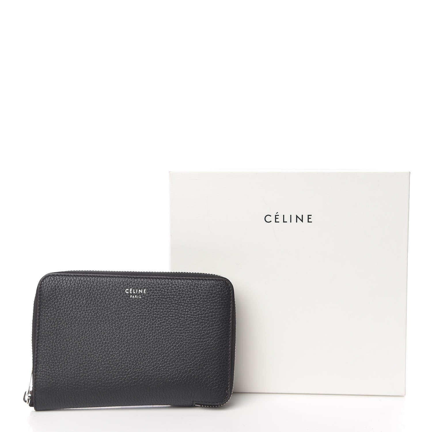 Celine Drummed Calfskin Zip Around Multifunction Wallet Black Citron 8 of 8