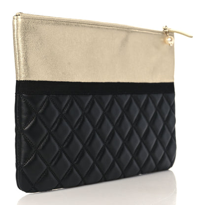 Chanel Metallic Goatskin Lambskin Grosgrain Pearl CC Medium Cosmetic Case Black Gold 3 of 10