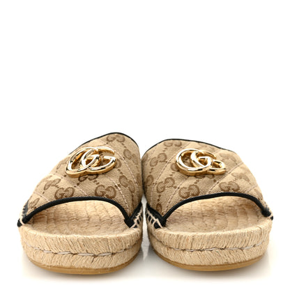 Gucci Monogram Matelasse GG Marmont Espadrille 20mm Slide Sandals 37.5 Beige Ebony Black 2 of 10
