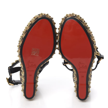 Christian Louboutin Nappa Silk Leopard Pira Ryad 110 Wedge Sandals 38 Black Marron 5 of 7