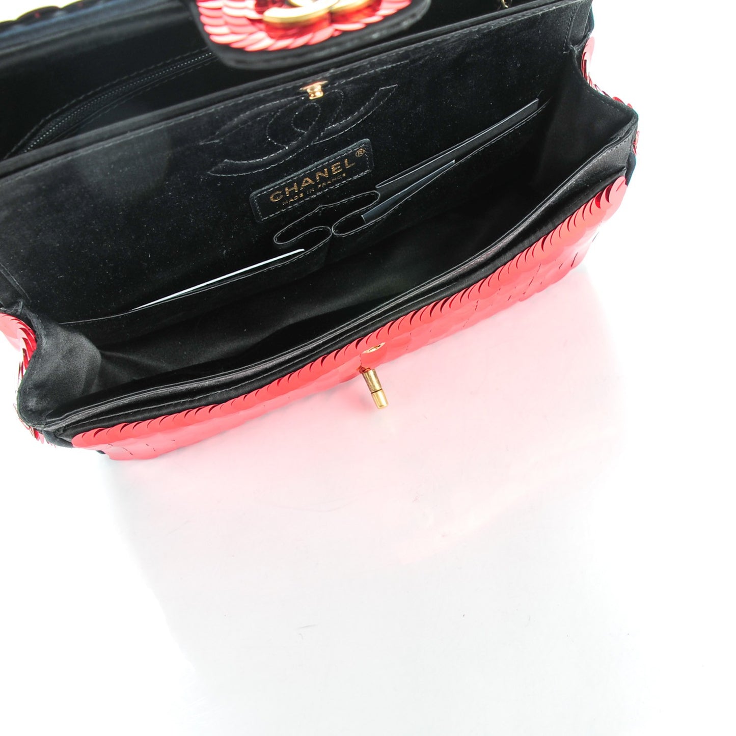 Satin Sequin Paris Shanghai Medium Double Flap Red