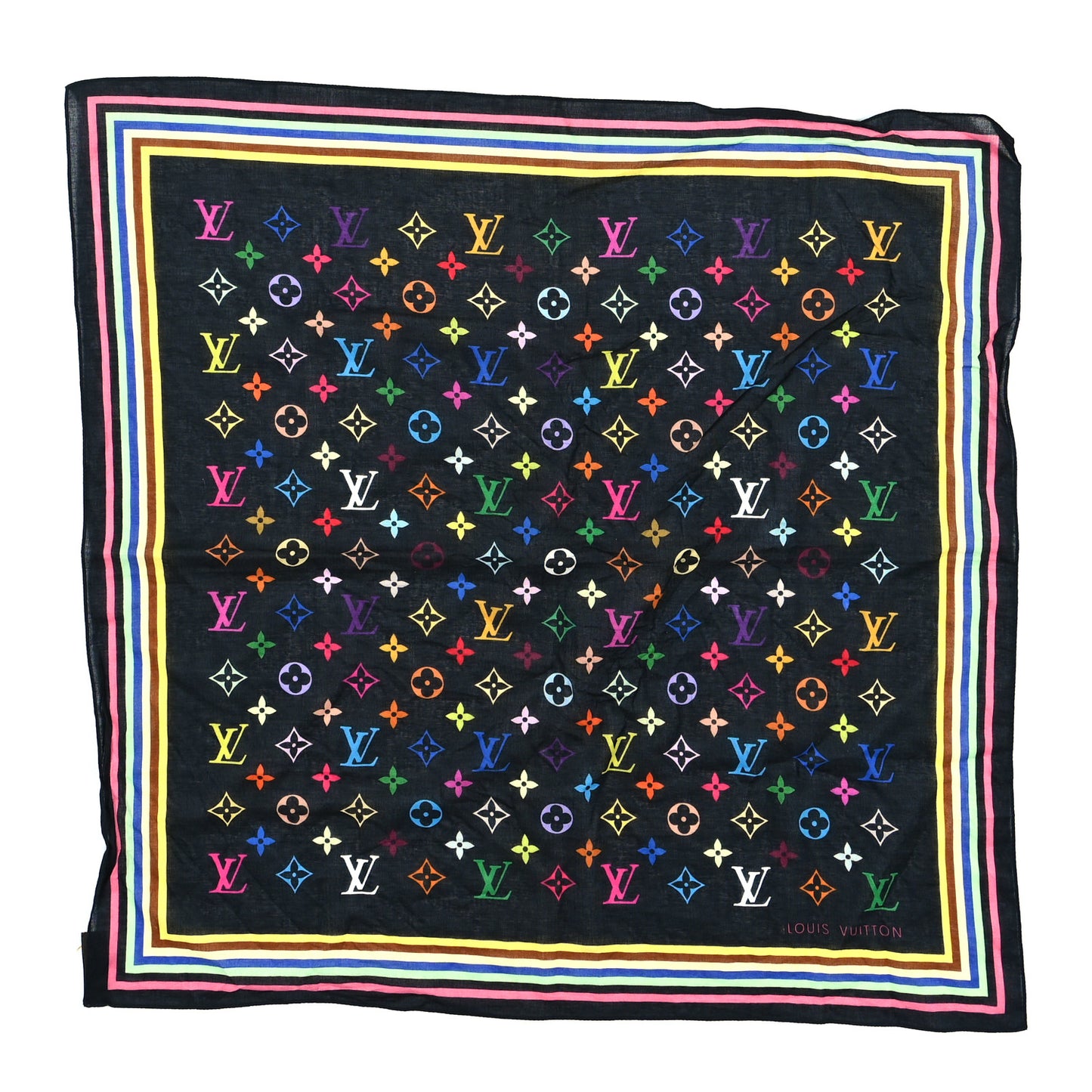 Silk Multicolor Square Scarf Black