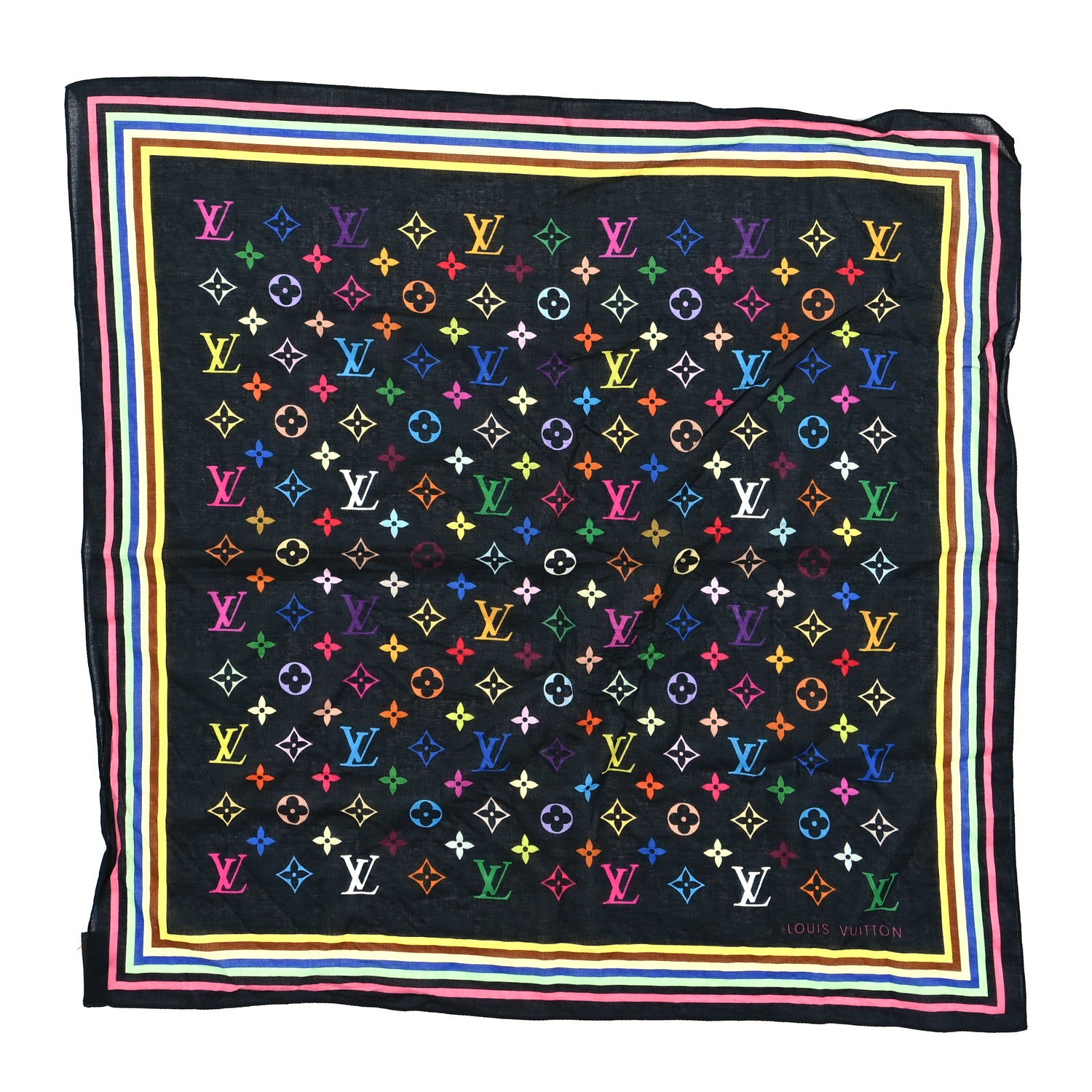 Louis Vuitton Silk Multicolor Square Scarf Black 1 of 3