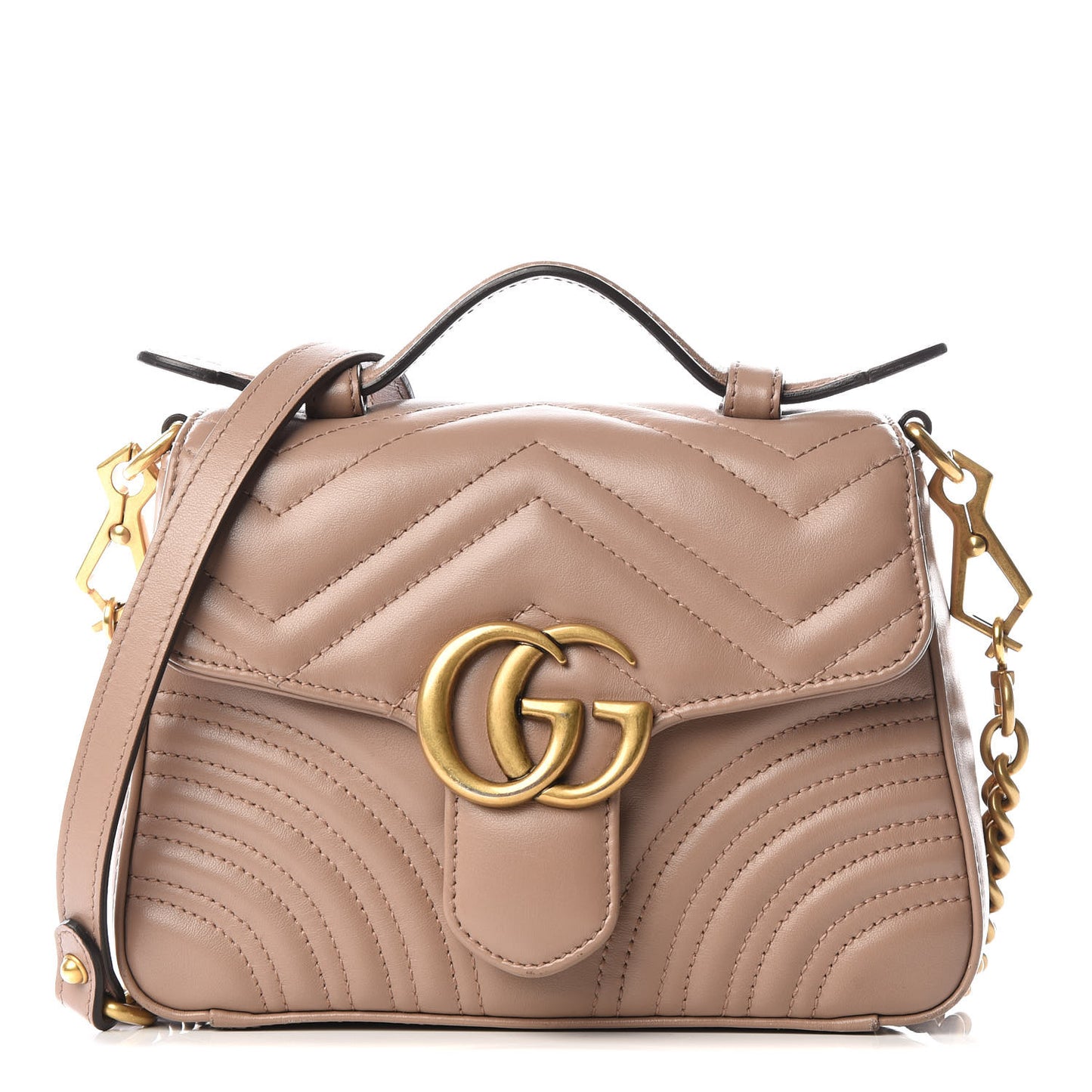 Calfskin Matelasse Mini GG Marmont Top Handle Shoulder Bag Porcelain Rose