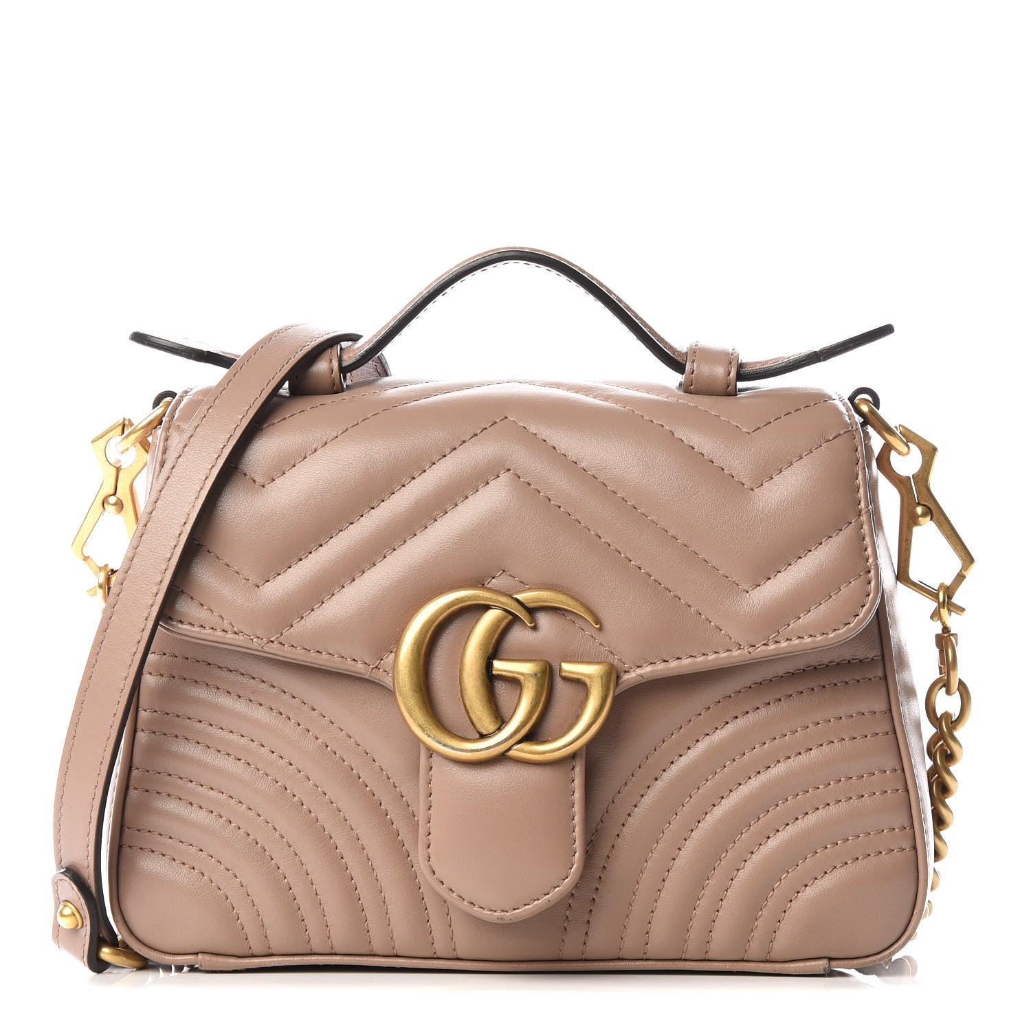 Gucci Calfskin Matelasse Mini GG Marmont Top Handle Shoulder Bag Porcelain Rose 1 of 9