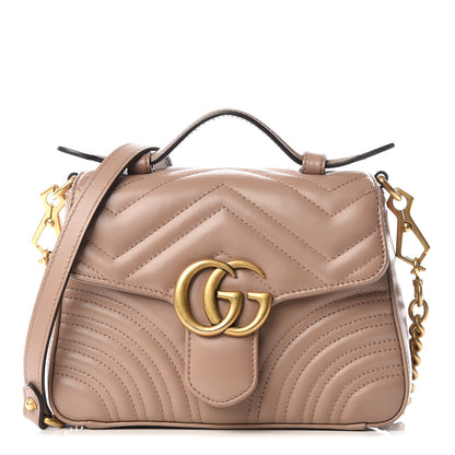 Gucci Calfskin Matelasse Mini GG Marmont Top Handle Shoulder Bag Porcelain Rose 1 of 9