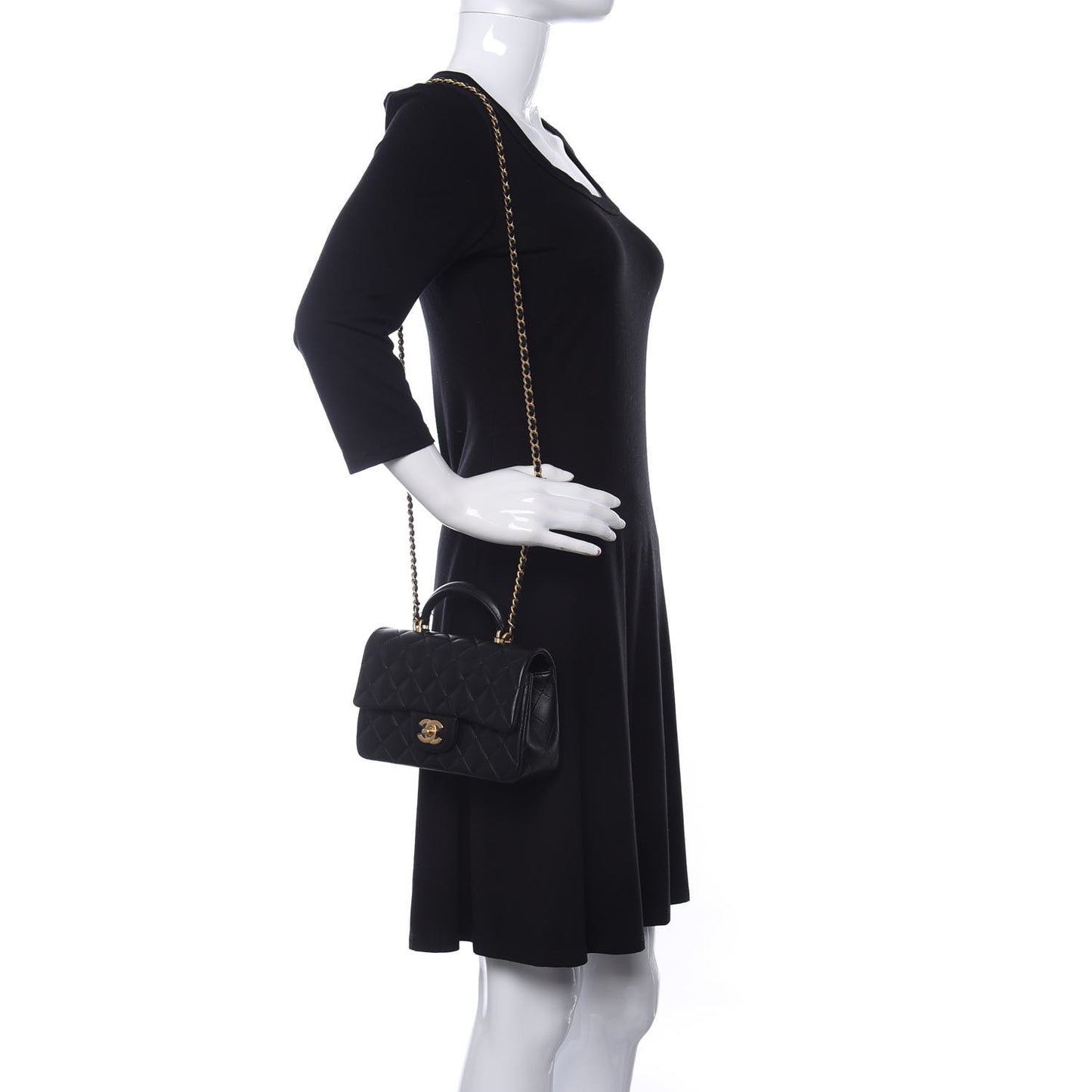 Lambskin Quilted Mini Top Handle Rectangular Flap Black