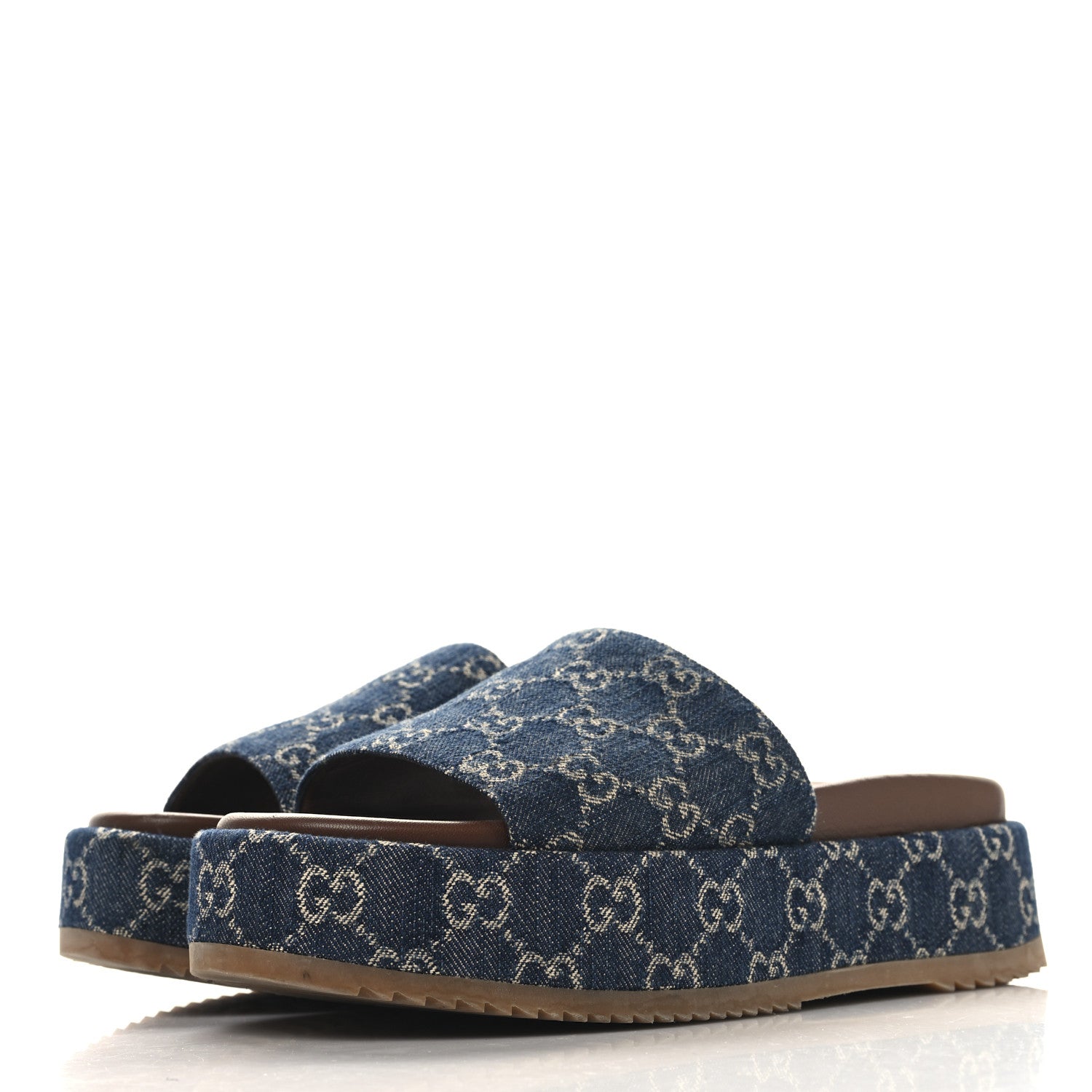 Gucci New Denim GG Monogram Angelina Platform 55mm Slide Sandals 40 Blue Tea 4 of 9