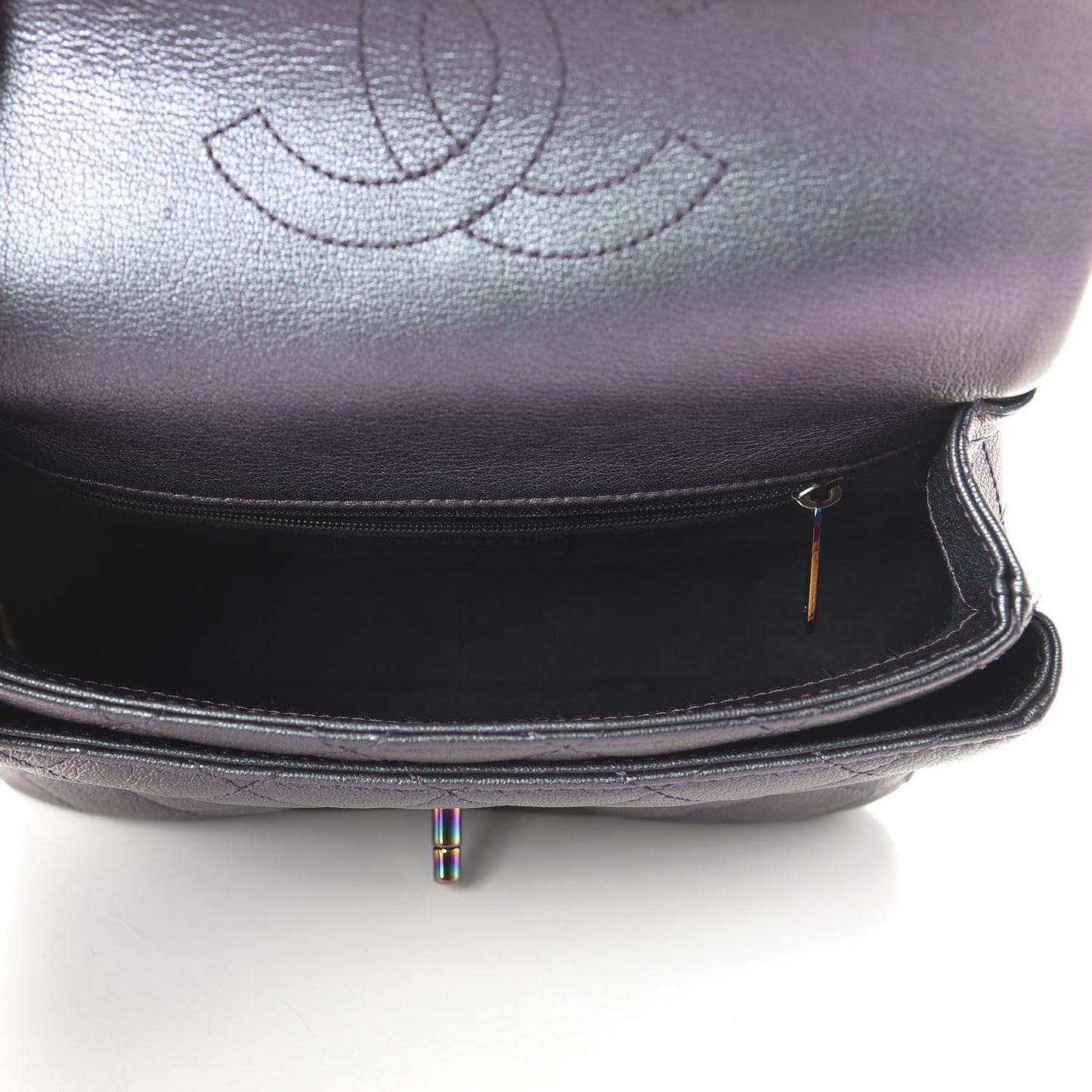 Iridescent Goatskin Quilted Small Double Carry Waist Chain Flap Purple