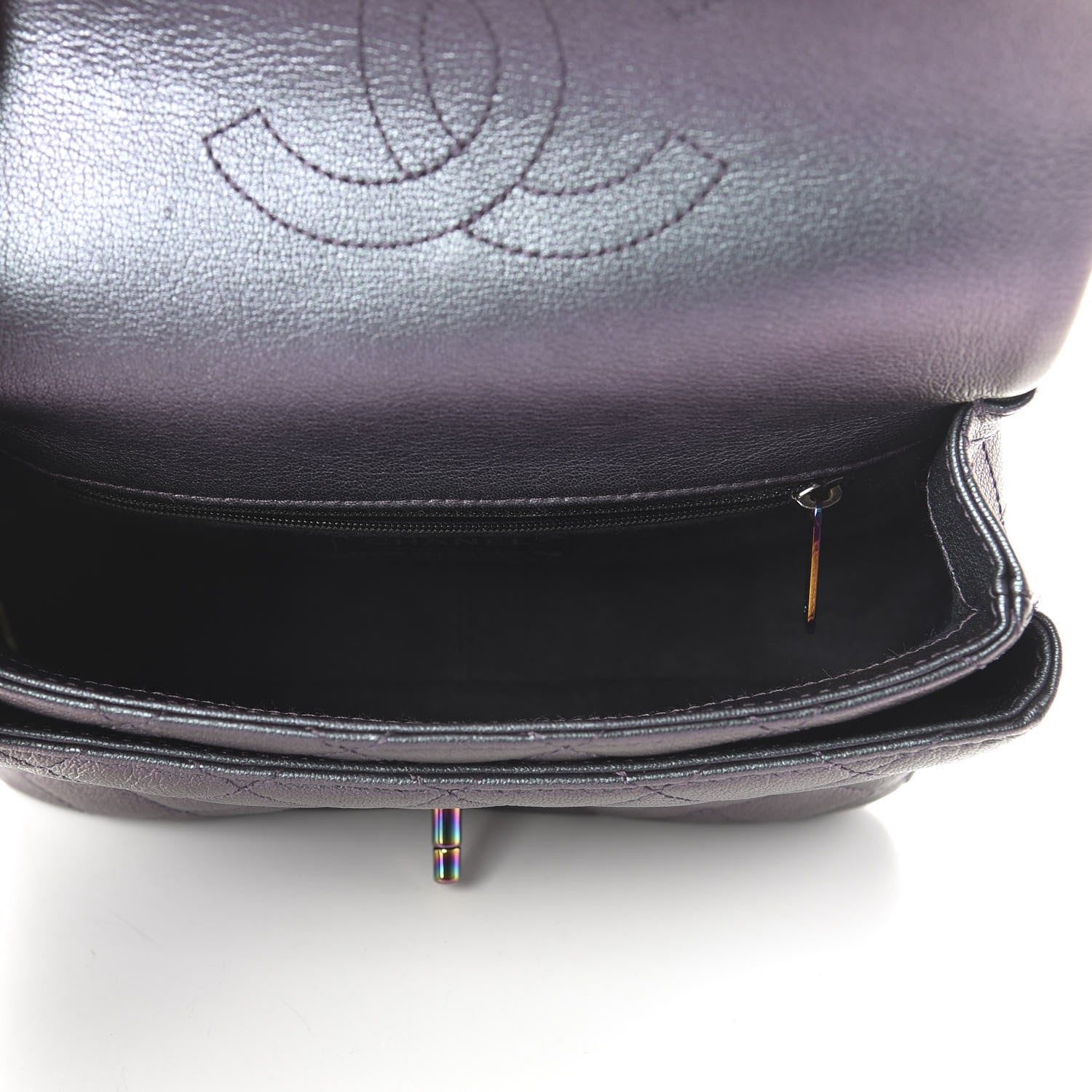 Chanel Iridescent Goatskin Quilted Small Double Carry Waist Chain Flap Purple 5 of 10