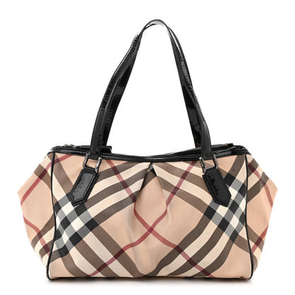 Burberry Patent Trim Supernova Check Medium Melbury Tote Black 1 of 15