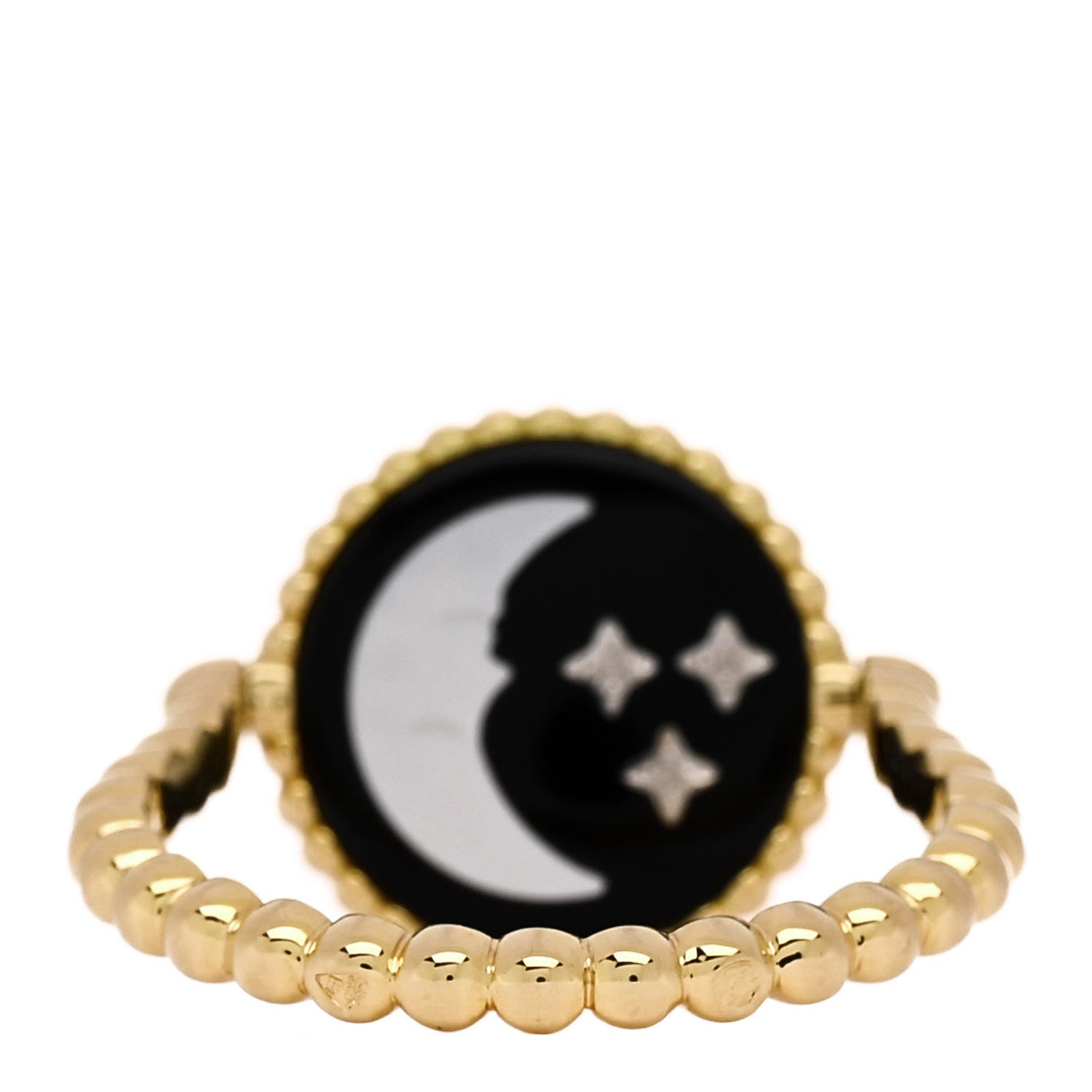 Christian Dior 18K Yellow White Gold Diamond Black Onyx Mother of Pearl Rose Celeste Ring 51 5.75 5 of 6