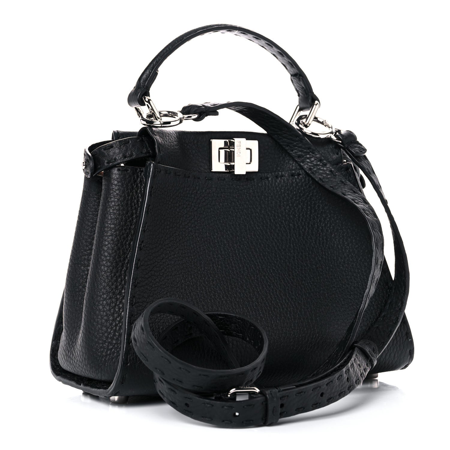 Fendi Cuoio Romano Selleria Bi-Color Mini Peekaboo Iconic Satchel Black Mou 3 of 10