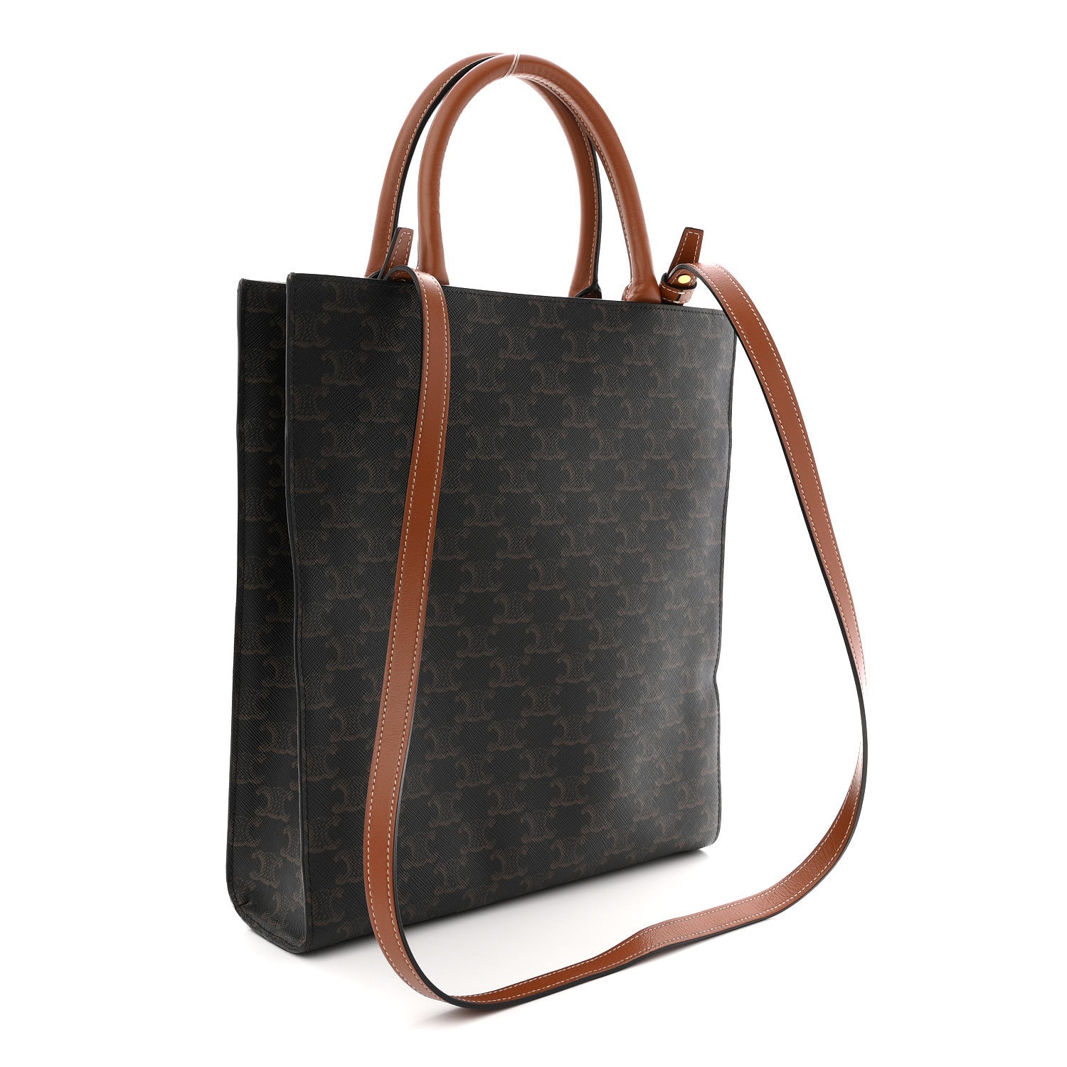 Celine Triomphe Canvas Calfskin Small Vertical Cabas Tan 3 of 12