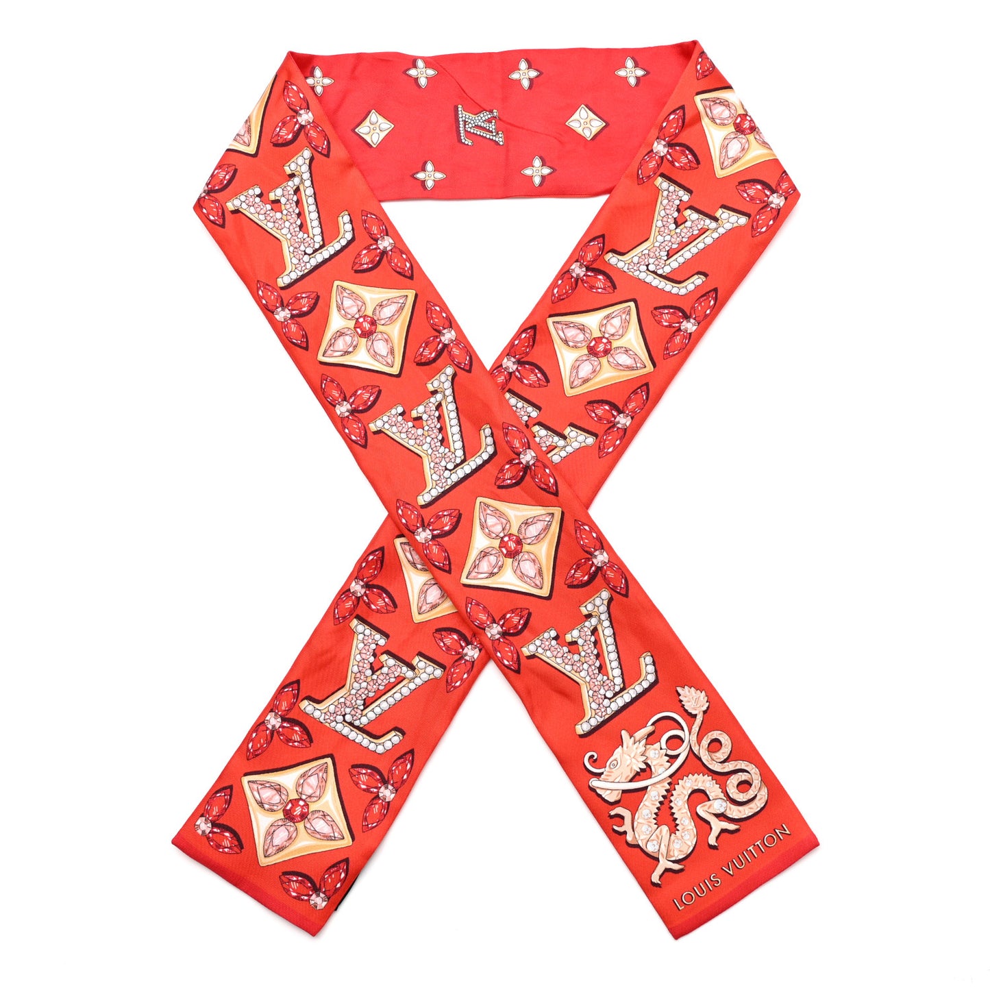 Silk Monogram Precious Dragon Bandeau Rouge