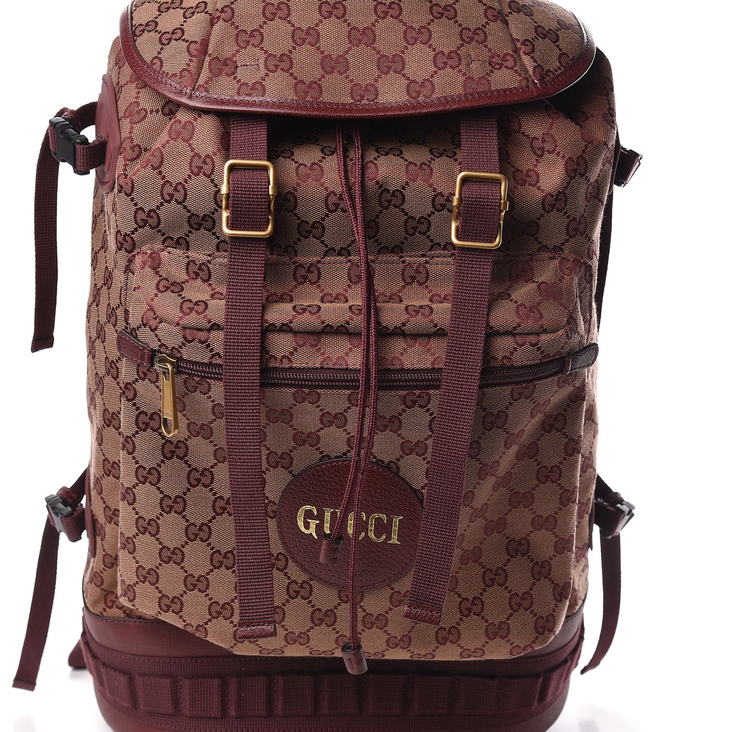 GG Monogram Script Logo Large Double Pocket Backpack Sahara Rubino Bordeaux