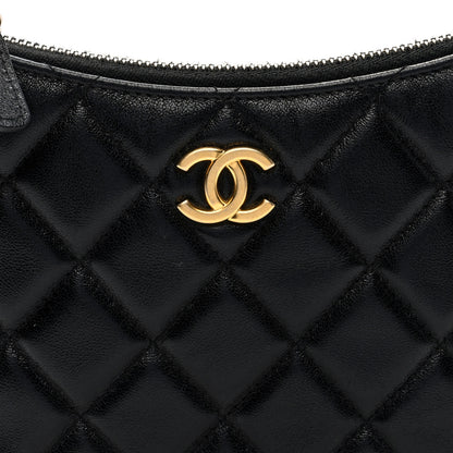 Chanel Shiny Crumbled Lambskin Quilted Round Small CC Hobo Black 8 of 10