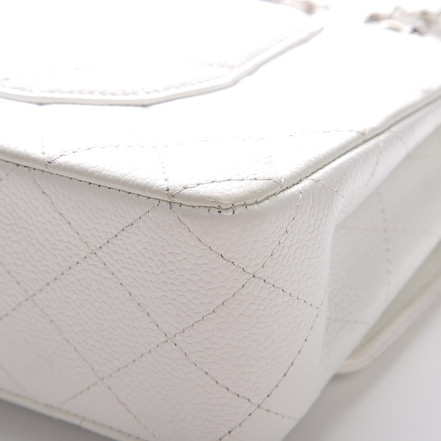 Caviar Quilted Medium Double Flap White