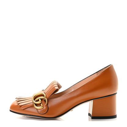 Gucci Malaga Kid GG Marmont Fringe 50mm Loafer Pumps 37 Cognac 1 of 8