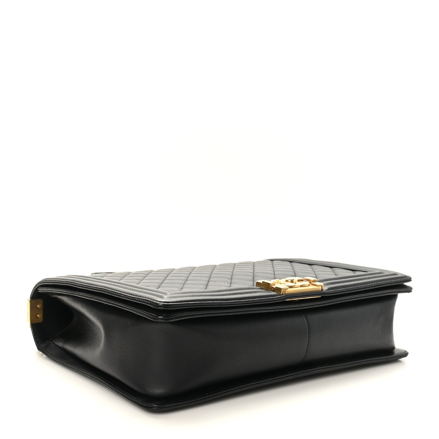 Calfskin Quilted Large Boy Flap Black