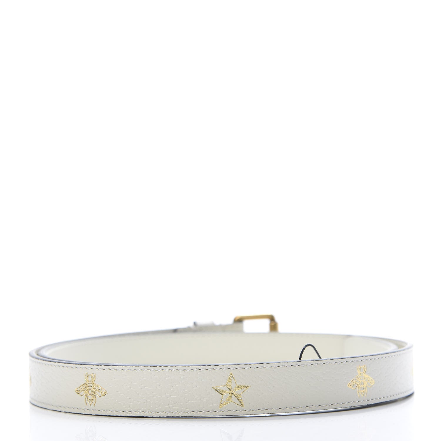 Gucci Textured Dollar Calfskin Bees And Stars Print Womens 20mm Belt 85 34 Mystic White Gold 2 of 6