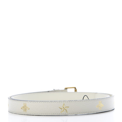 Gucci Textured Dollar Calfskin Bees And Stars Print Womens 20mm Belt 85 34 Mystic White Gold 2 of 6