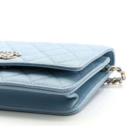 Chanel Caviar Quilted Crystal CC Wallet On Chain WOC Light Blue 11 of 13