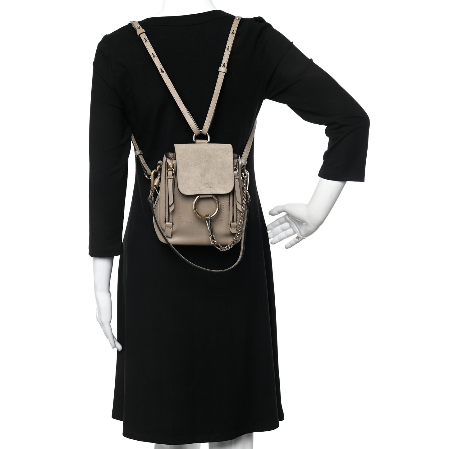 Suede Calfskin Mini Faye Backpack Motty Grey