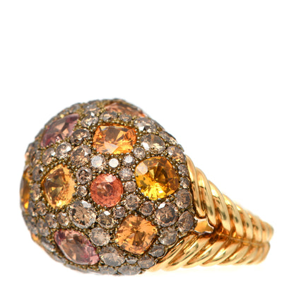 David Yurman 18K Yellow Gold Titanium Brown Diamond Orange Yellow Sapphire Dome Ring 50 5.25 3 of 5
