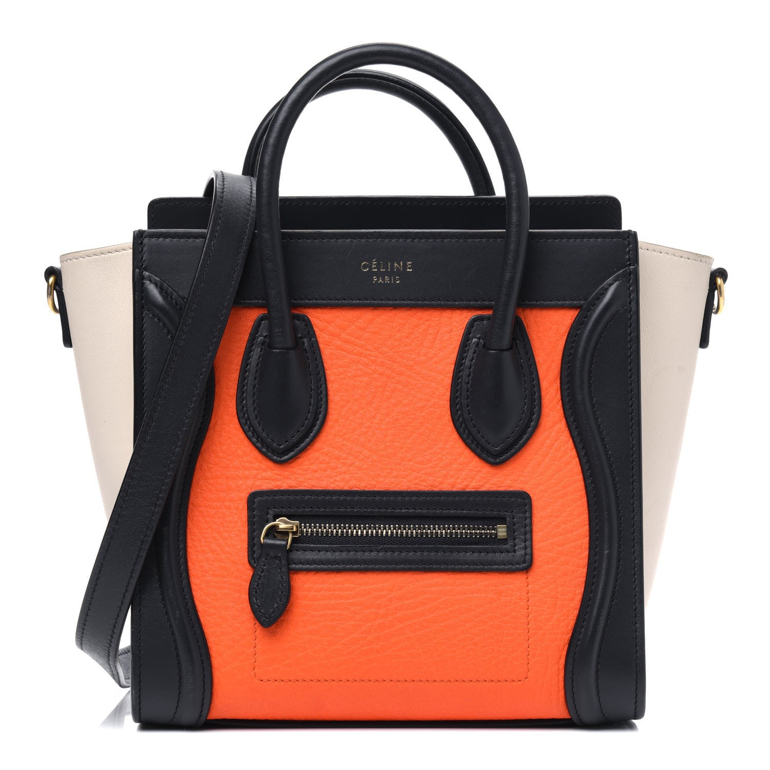 Celine Elephant Calfskin Nano Tri-Color Luggage Bright Orange 1 of 14