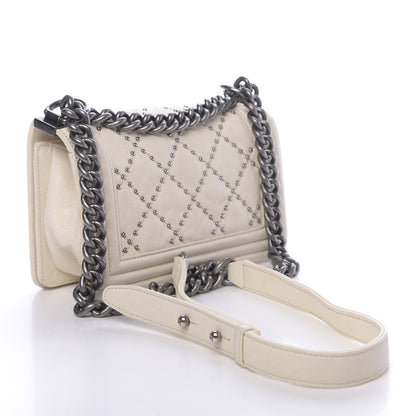 Chanel Crumpled Lambskin Small Studded Boy Flap Ecru 3 of 12