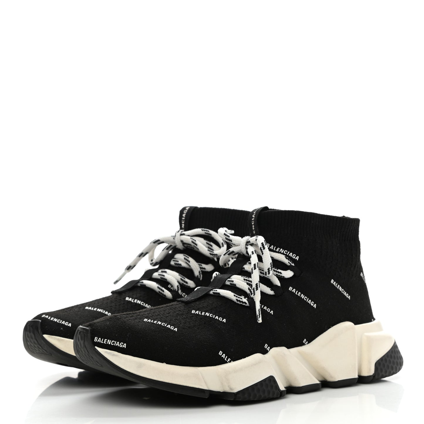 Neoprene Knit Allover Logo Womens Speed Lace Up Sneakers 36 Black