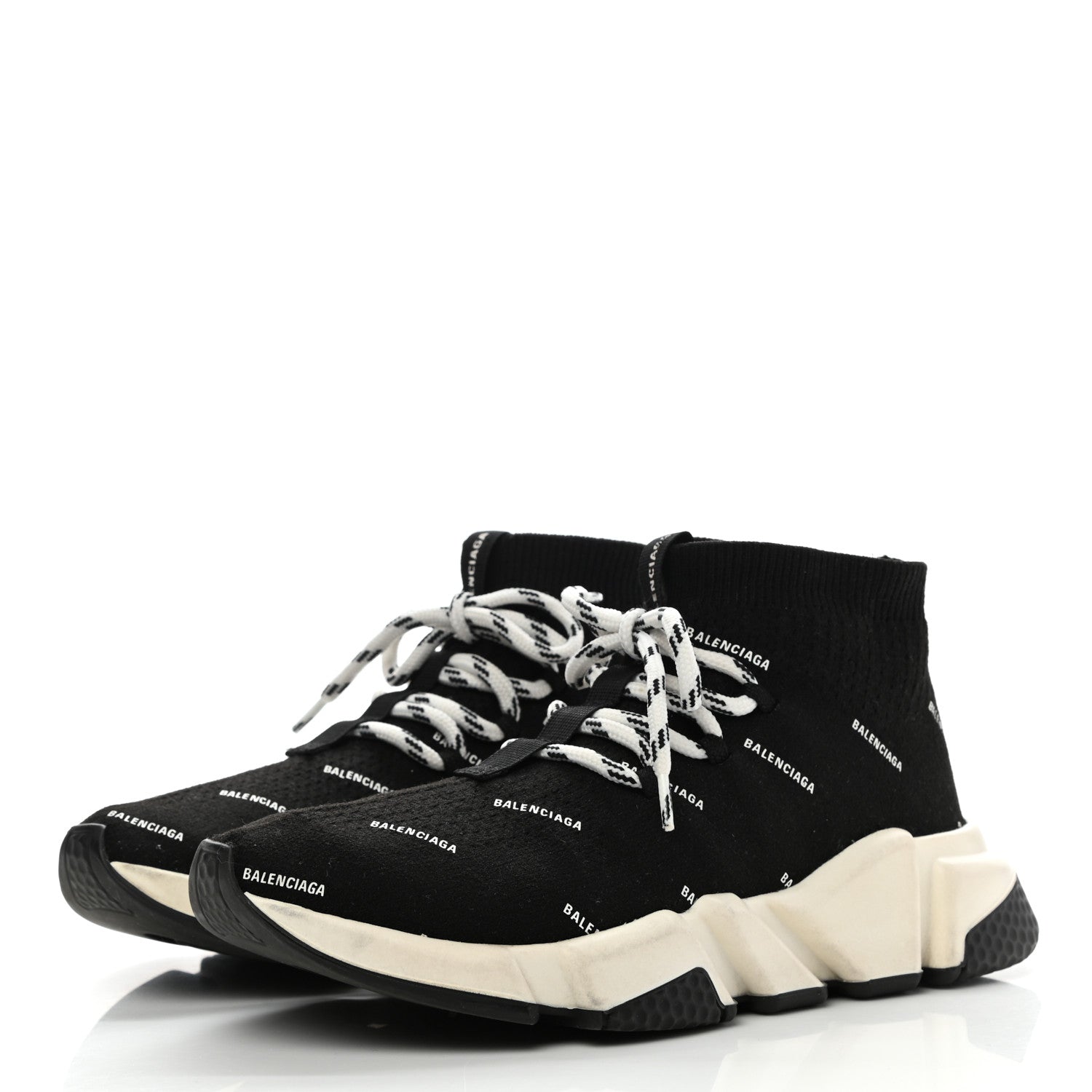 Balenciaga Neoprene Knit Allover Logo Womens Speed Lace Up Sneakers 36 Black 3 of 9