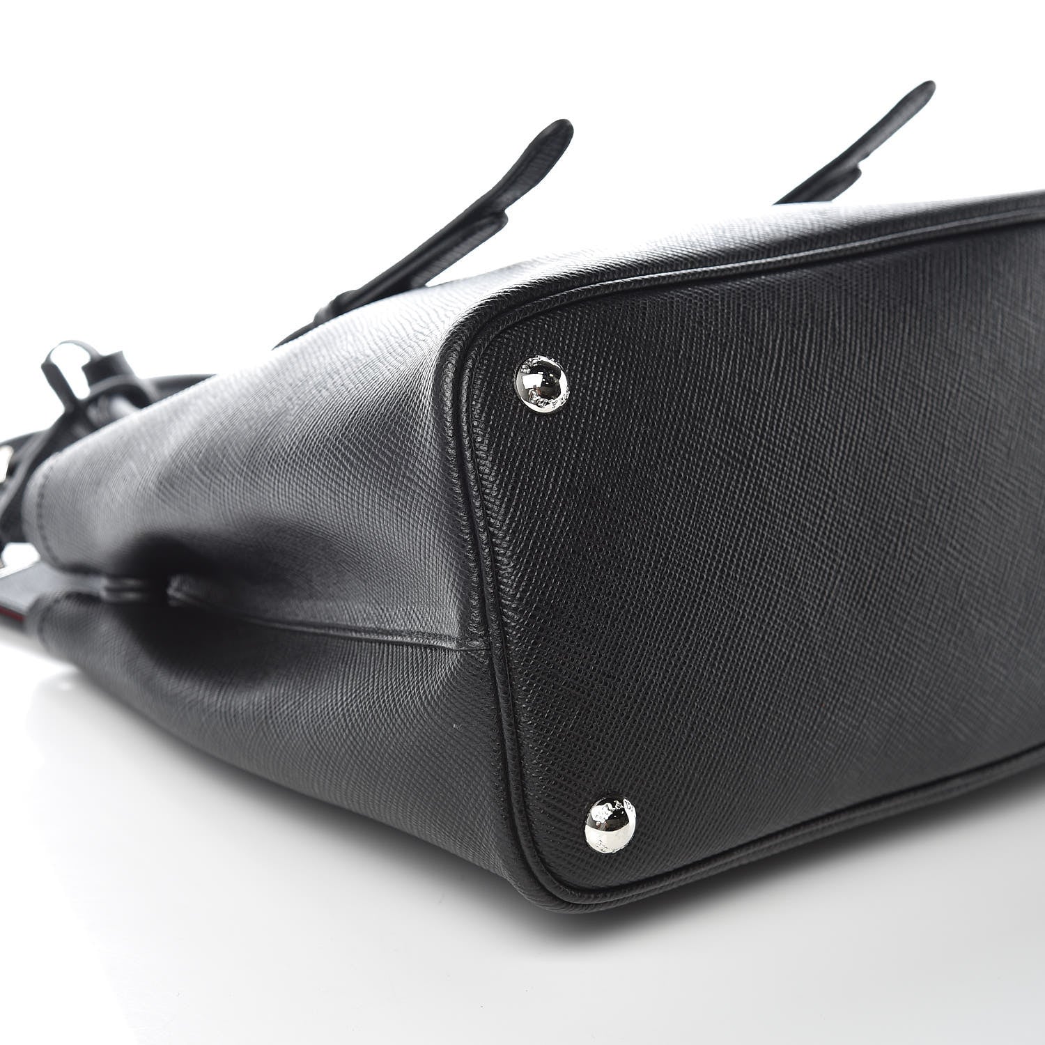 Prada Saffiano Cuir Small Double Handle Tote Black Fuoco 5 of 8