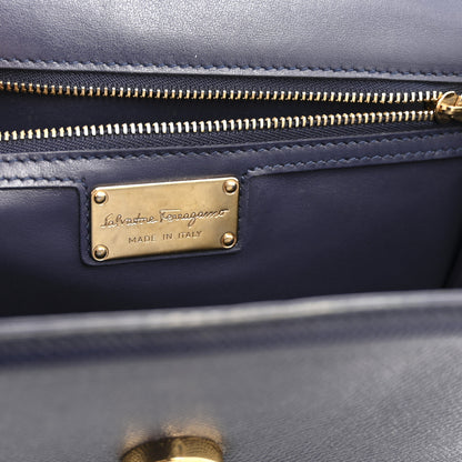 Salvatore Ferragamo Printed Calfskin Ginny Shoulder Bag Navy 6 of 13