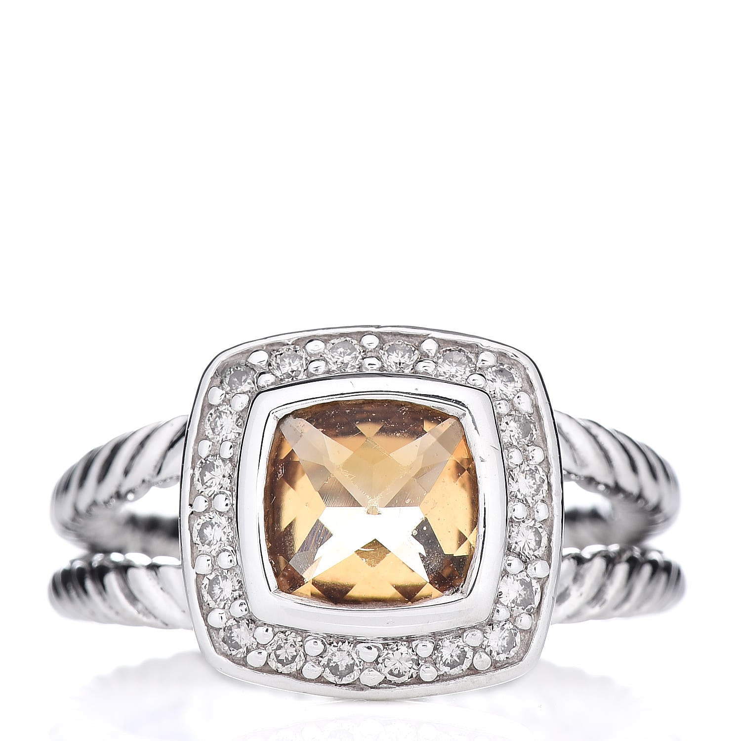 David Yurman Sterling Silver Diamond Citrine 7mm Petite Albion Ring 49 4.75 1 of 5