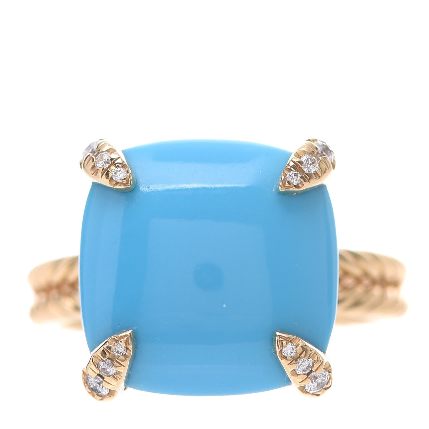 David Yurman 18K Yellow Gold Diamond Turquoise 14mm Chatelaine Ring 57 8 1 of 6