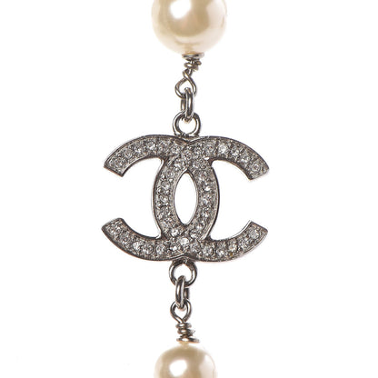 Chanel Crystal Pearl CC Long Necklace Silver 4 of 5