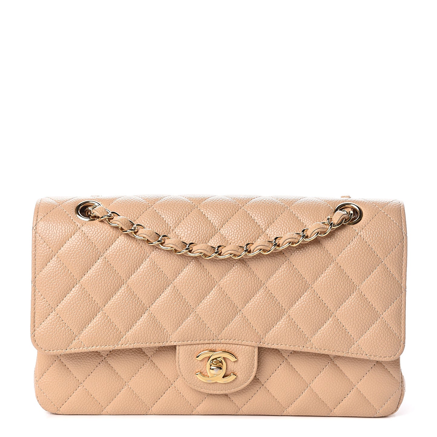 Caviar Quilted Medium Double Flap Beige Clair