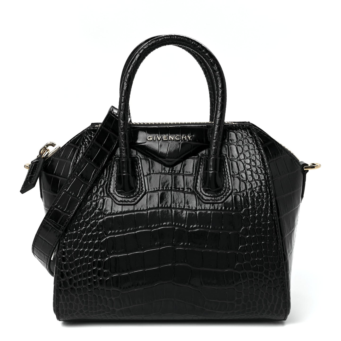 Calfskin Crocodile Embossed Mini Antigona Deep Blue