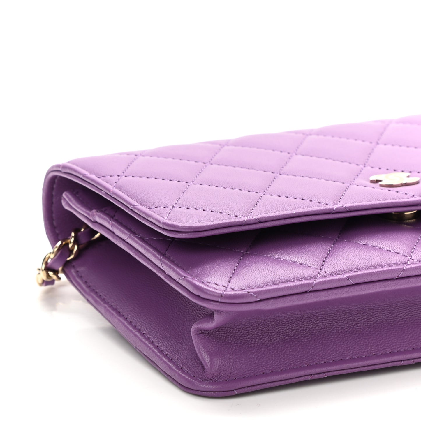 Lambskin Quilted Wallet On Chain WOC Purple