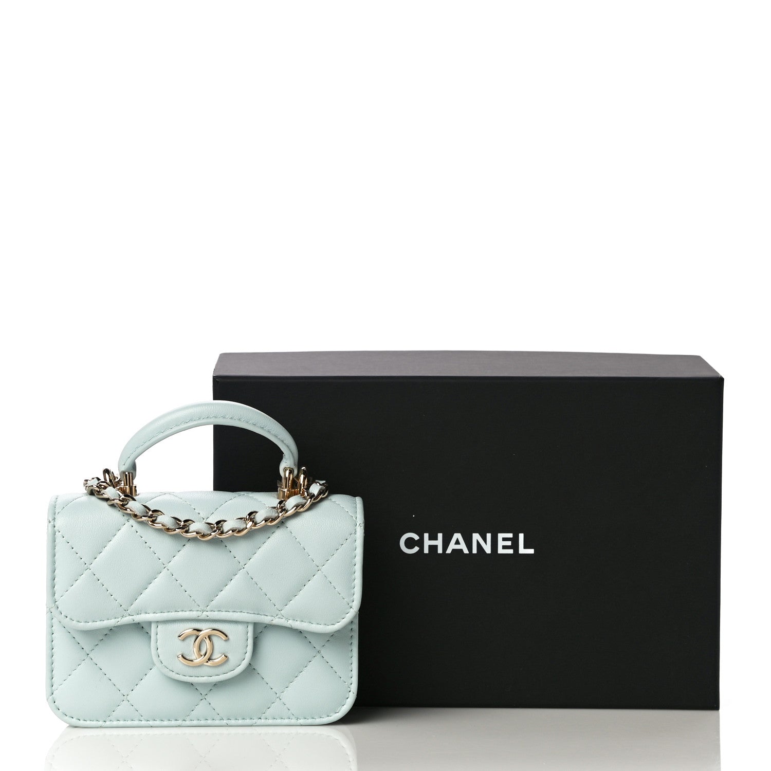 Chanel Lambskin Quilted Top Handle Flap Coin Purse With Chain Light Blue 12 of 12