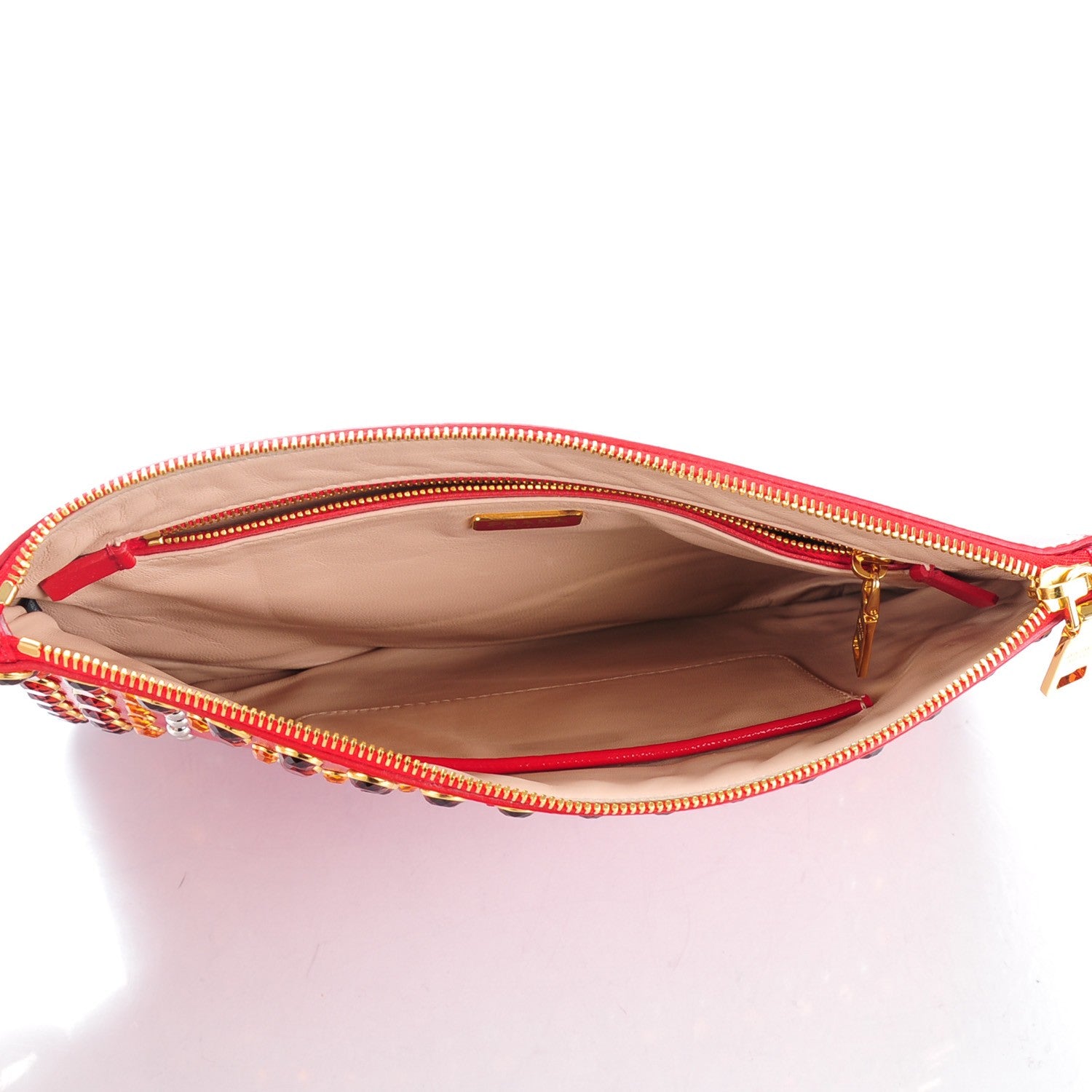 Prada Saffiano Vernice Crystal Studded Clutch Rosso 5 of 8