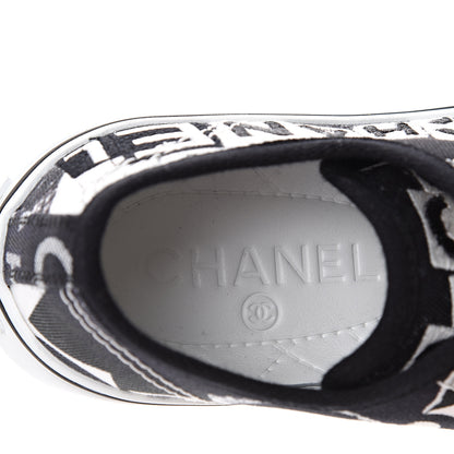 Chanel Printed Fabric Low Top Logo Sneakers 35.5 White Black 7 of 7