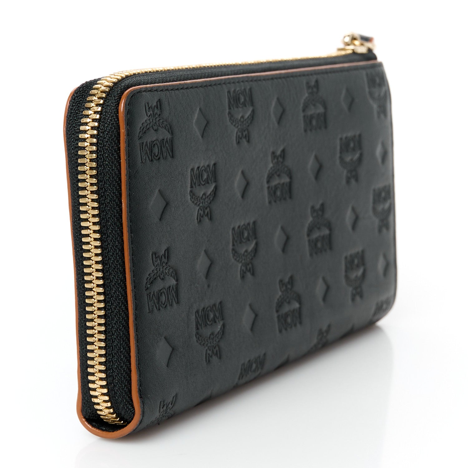 MCM Calfskin Ottomar Monogram Large Aren Zip Wallet Black 3 of 8